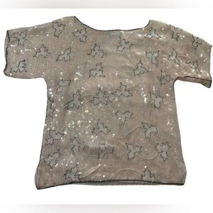 Crimson sequin beaded light pink blouse size S